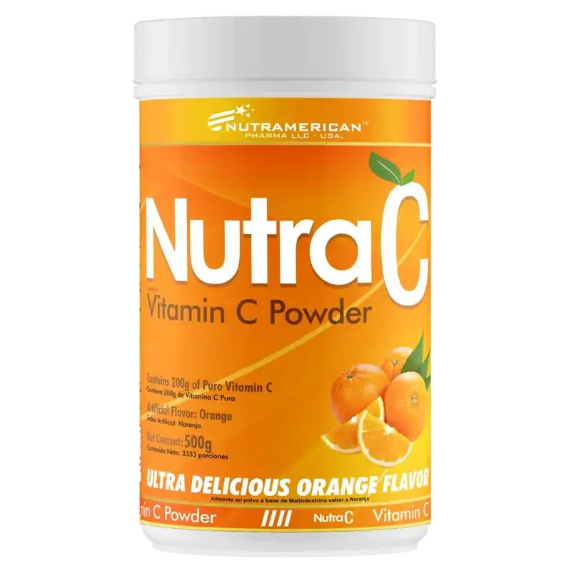 Nutra C Vitamina C en Polvo 500g Sabor Naranja - Nutramerican Pharma